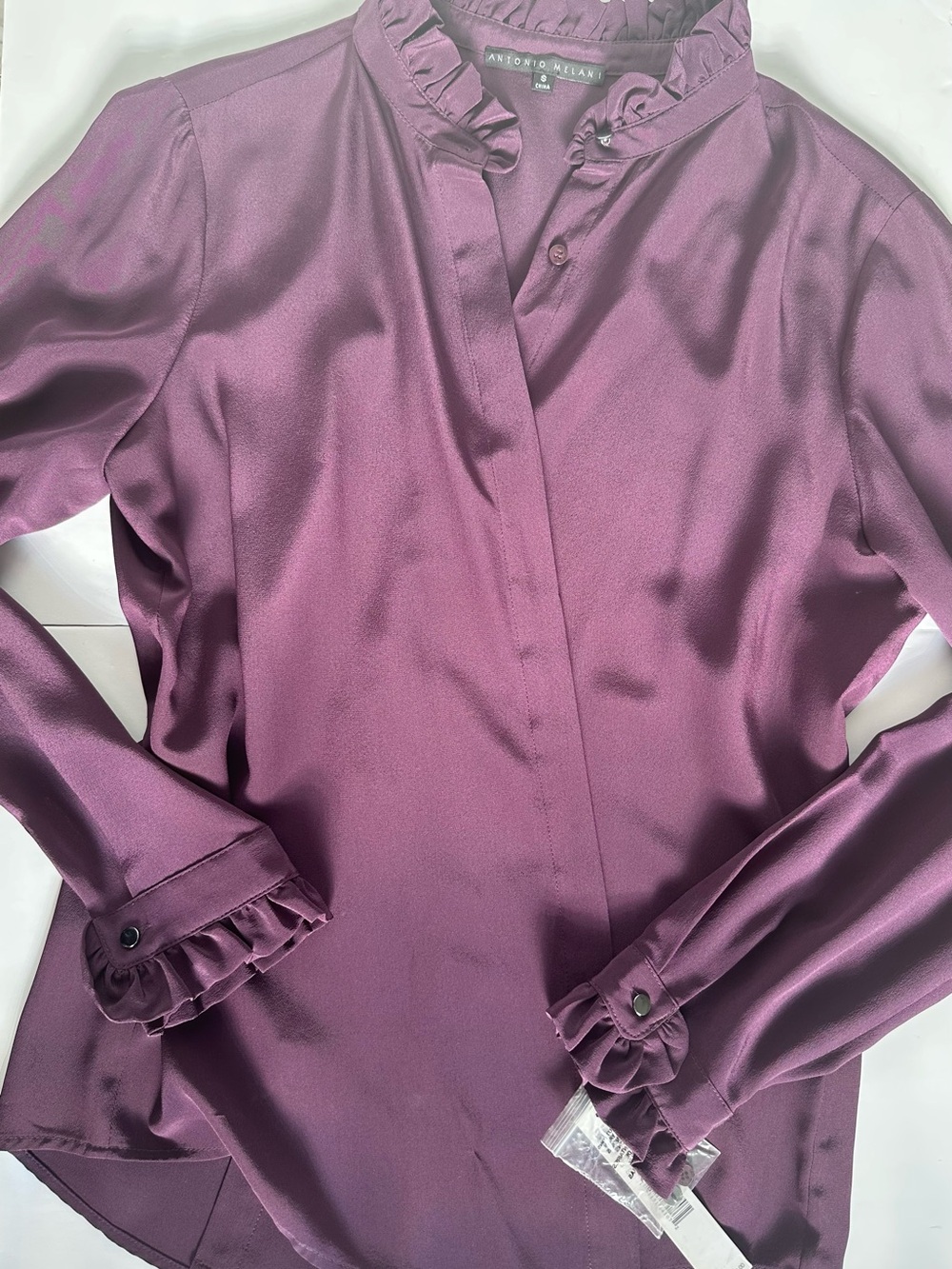 ANTONIO MELANI Plum Silk Ruffle Collar Blouse - Women's